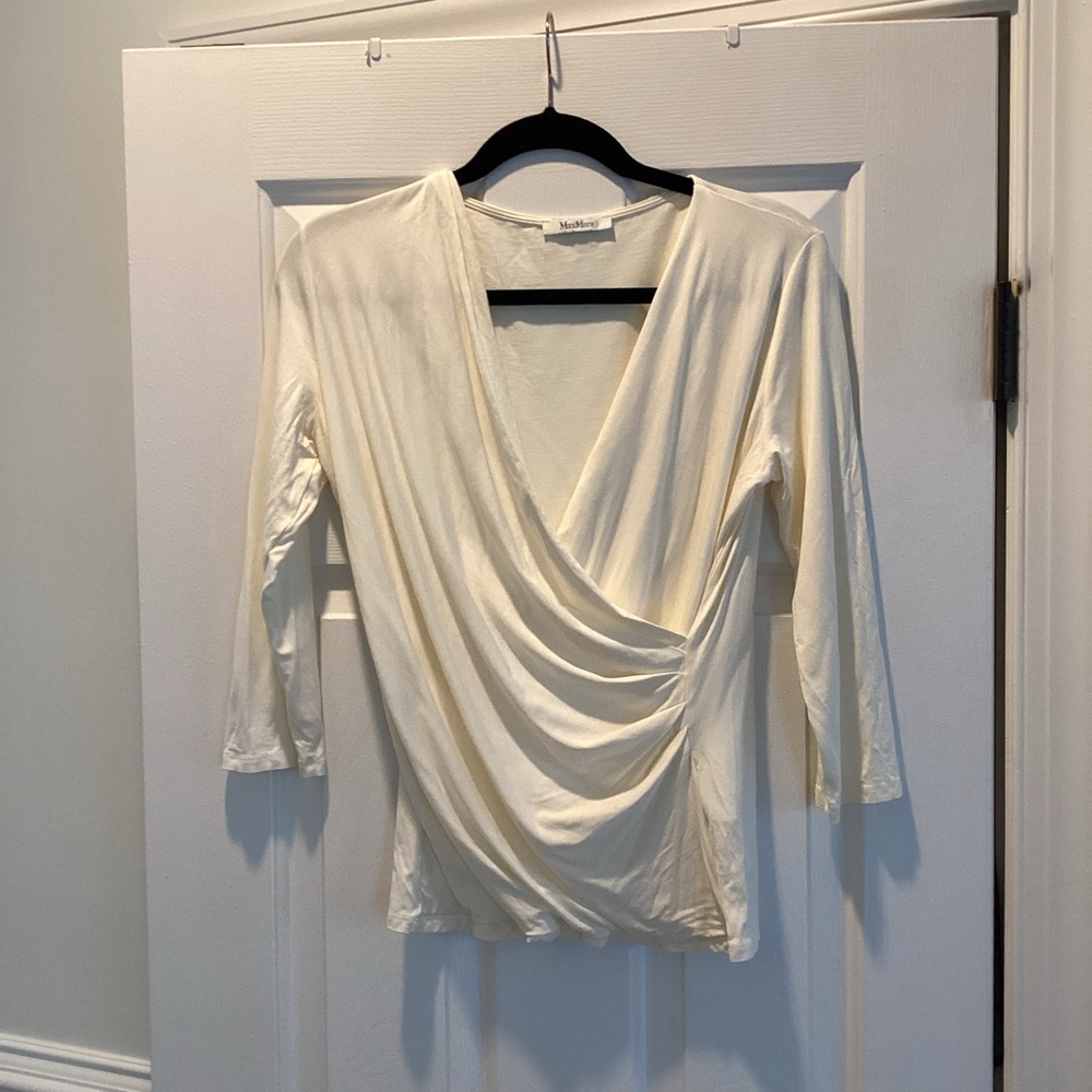 Max Mara Ivory Draped Jersey Blouse | Size XL | Elegant Minimalist Top